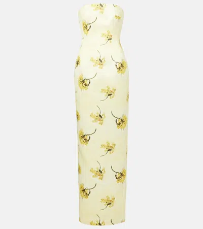 Emilia Wickstead Laelia Floral Strapless Corset Gown In Yellow