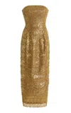 Emilia Wickstead Laelia Foiled Lace Midi Dress In Gold