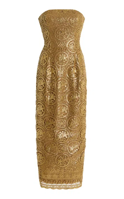 Emilia Wickstead Laelia Foiled Lace Midi Dress In Gold