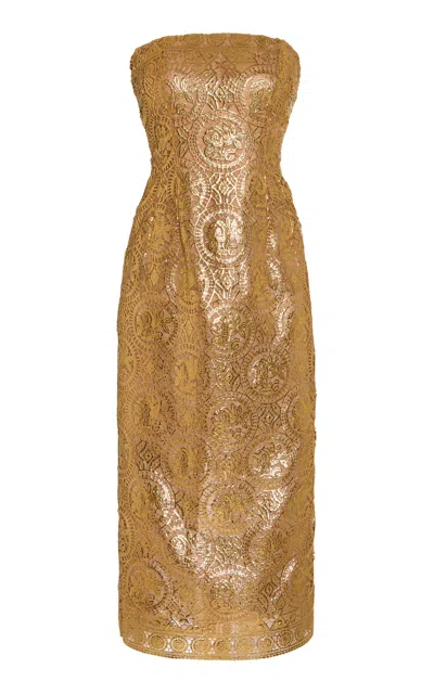 Emilia Wickstead Laelia Guipure Lace Strapless Gown In Gold