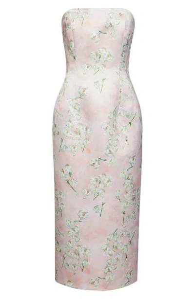 Emilia Wickstead Leila Lillies Strapless Taffeta Faille Midi Dress In Little Lillies On Pink