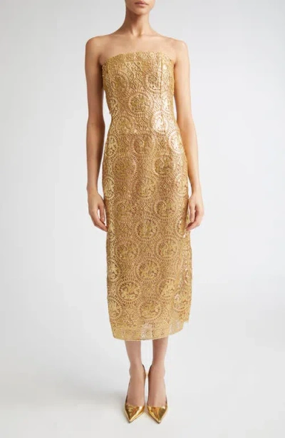 Emilia Wickstead Leila Metallic Guipure Lace Strapless Cocktail Dress In Gold