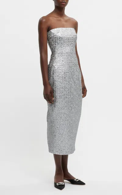 Emilia Wickstead Leila Metallic Seersucker Midi Dress In Silver