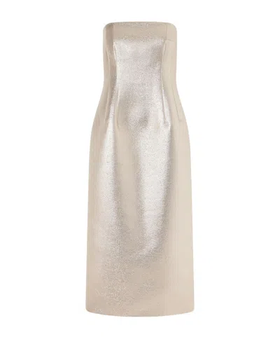 Emilia Wickstead Leila Strapless Metallic Cloque Midi Dress In Neutral