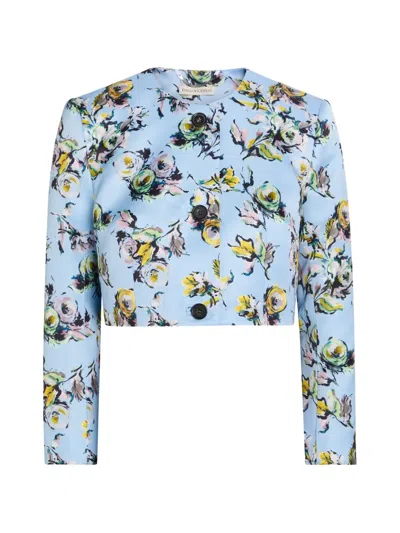 Emilia Wickstead Lizette Floral-print Duchess-satin Jacket In Blue