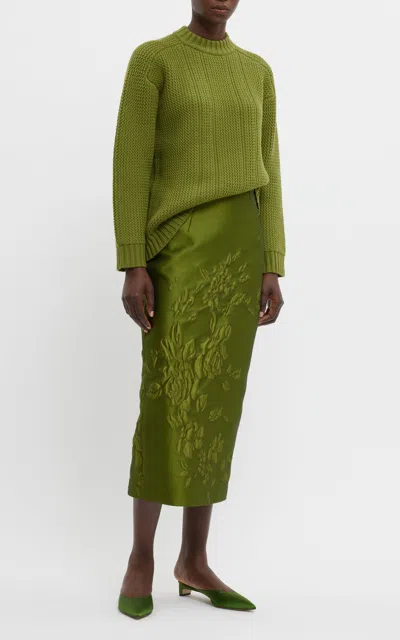 Emilia Wickstead Lorelei Embossed Jacquard Midi Skirt In Green