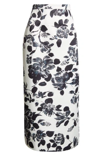 Emilia Wickstead Lorelei Floral Midi Skirt In Black Flowers On Ivory