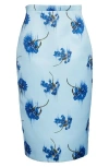 Emilia Wickstead Lorelei Floral Pencil Skirt In Little Lillies On Blue
