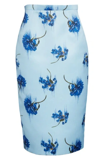 Emilia Wickstead Lorelei Floral Pencil Skirt In Little Lillies On Blue