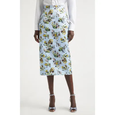 Emilia Wickstead Lorelei Floral Satin Midi Pencil Skirt In Blue