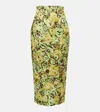 Emilia Wickstead Lorelei Floral Twill Pencil Skirt In Abstract Roses Green & Lemon