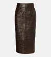 Emilia Wickstead Loretta Croc-effect Leather Pencil Skirt In Brown