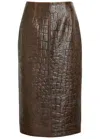 Emilia Wickstead Loretta Crocodile-effect Leather Midi Skirt In Brown
