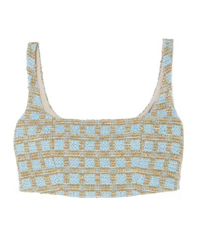 Emilia Wickstead Lucilia Cropped Checked Bouclé Top In Blue