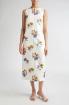 Emilia Wickstead Ludie Retro Bouquet Taffeta Faille Midi Dress In White