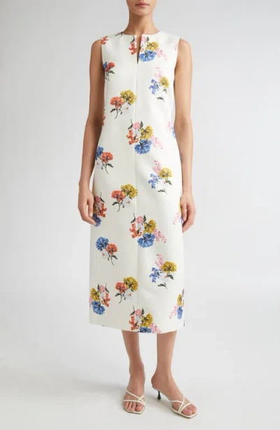 Emilia Wickstead Ludie Retro Bouquet Taffeta Faille Midi Dress In White