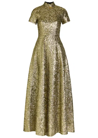 Emilia Wickstead Malinda Floral-jacquard Metallic Cloqué Gown In Gold