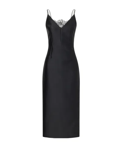 Emilia Wickstead Manolo Blahnik Libera Lace-trimmed Cady Midi Dress In Black