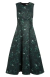 Emilia Wickstead Mara Floral Taffeta Midi Dress In Green Roses On Marble