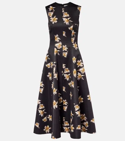 Emilia Wickstead Mara Floral Duchess Satin Midi Dress In Black