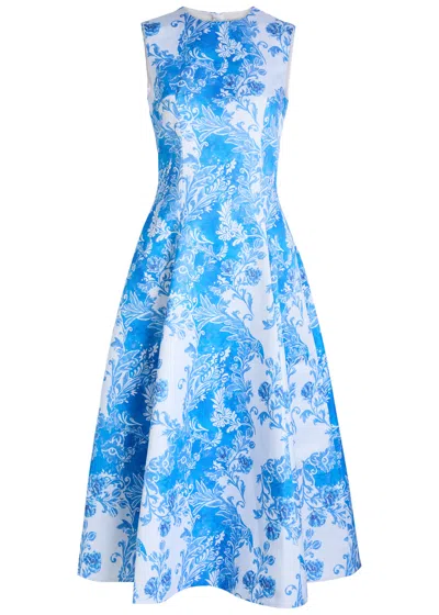 Emilia Wickstead Mara Floral-print Faille Midi Dress In Blue