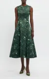 Emilia Wickstead Mara Floral Taffeta Midi Dress In Green Roses On Marble