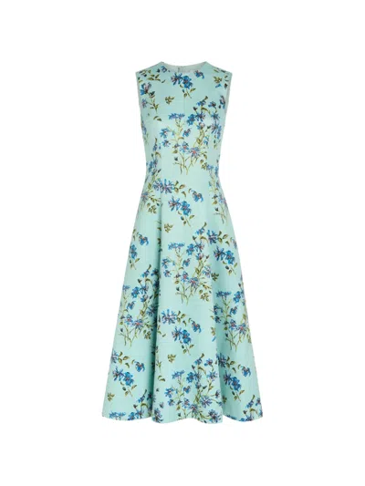 Emilia Wickstead Mara Magnolia-print Sleeveless Midi Dress In Blue