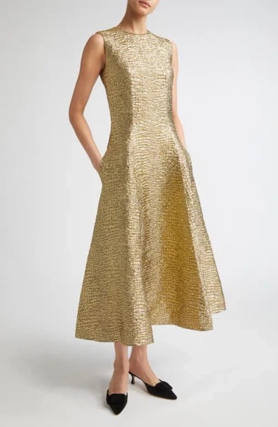 Emilia Wickstead Mara Metallic Seersucker Fit & Flare Gown In Gold