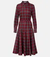 Emilia Wickstead Marione Belted Tartan Wool-blend Midi Dress In Burgundy