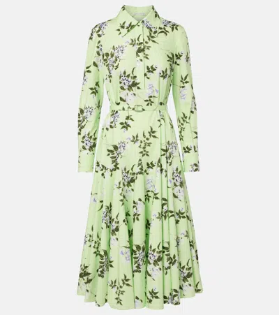 Emilia Wickstead Marione Floral Belted Cotton Shirt Dress In Green