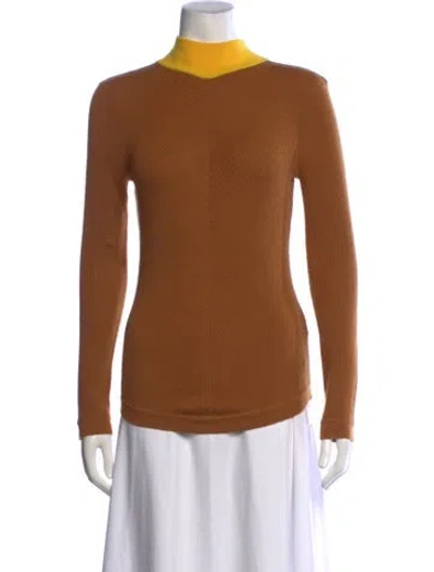 Pre-owned Emilia Wickstead Merino Wool Mock Neck Sweater In Brown