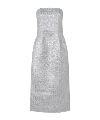 Emilia Wickstead Leila Strapless Metallic Cloqué Midi Dress In Silver