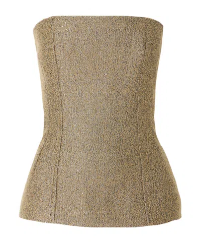 Emilia Wickstead Kerina Strapless Sequined Metallic Tweed Bustier Top In Gold