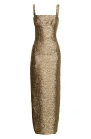 Emilia Wickstead Micheline Metallic Seersucker Column Gown In Multi