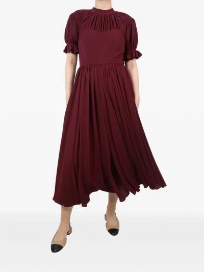 Pre-owned Emilia Wickstead Midi Gathered Dress In Red
