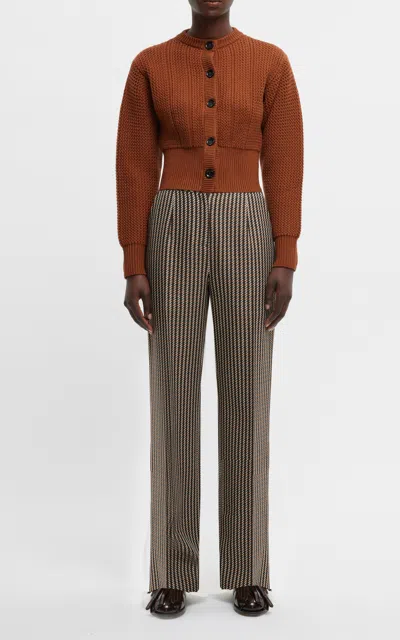 Emilia Wickstead Miggy Striped Wool-blend Straight-leg Pants In Brown