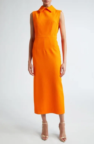 Emilia Wickstead Miles Sleeveless Collared Crepe Midi Dress In Hot Orange - Hot Orange