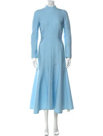 Pre-owned Emilia Wickstead Mock Neck Long Dress In Blue