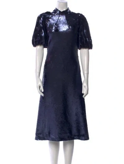 Pre-owned Emilia Wickstead Mock Neck Midi Length Dress In Blue