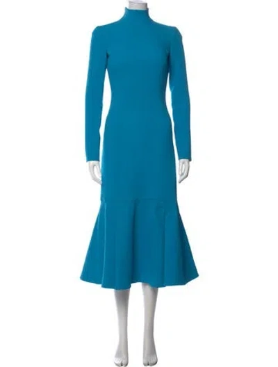 Pre-owned Emilia Wickstead Mock Neck Midi Length Dress In Blue
