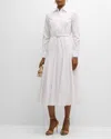 EMILIA WICKSTEAD MUSE LONG-SLEEVE BELTED GODET-SKIRT MIDI SHIRTDRESS