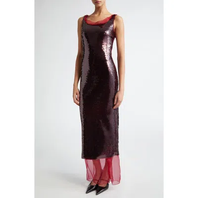 Emilia Wickstead Nehemia Sequin Column Dress In Burgundy