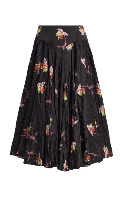 Emilia Wickstead Nera Floral Pleated Midi Skirt In Black