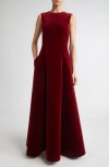 Emilia Wickstead Nodin Sleeveless Velvet Column Gown In Red
