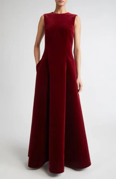 Emilia Wickstead Nodin Sleeveless Velvet Column Gown In Red