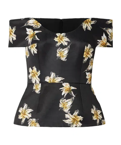 Emilia Wickstead Souline Off-the-shoulder Floral-print Faille Bustier Top In Black