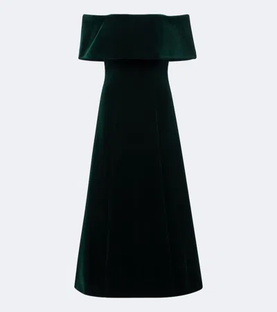 Emilia Wickstead Off-shoulder Cotton Velvet Midi Dress In Green