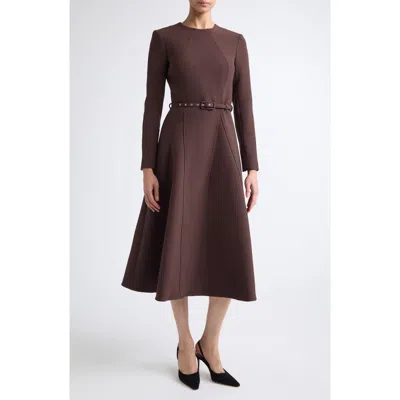 Emilia Wickstead Olivienne Long Sleeve Stretch Bird's Eye Midi Dress In Brown
