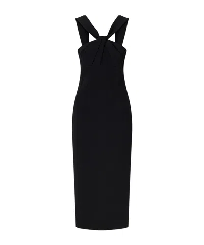 Emilia Wickstead Lucciene Open-back Twisted Darted Birdseye Halterneck Midi Dress In Black