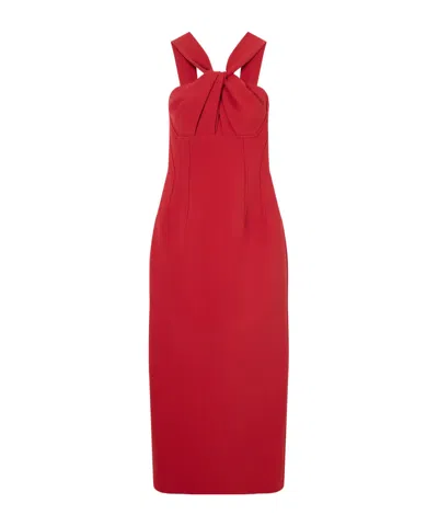 Emilia Wickstead Lucciene Open-back Twisted Darted Birdseye Halterneck Midi Dress In Red